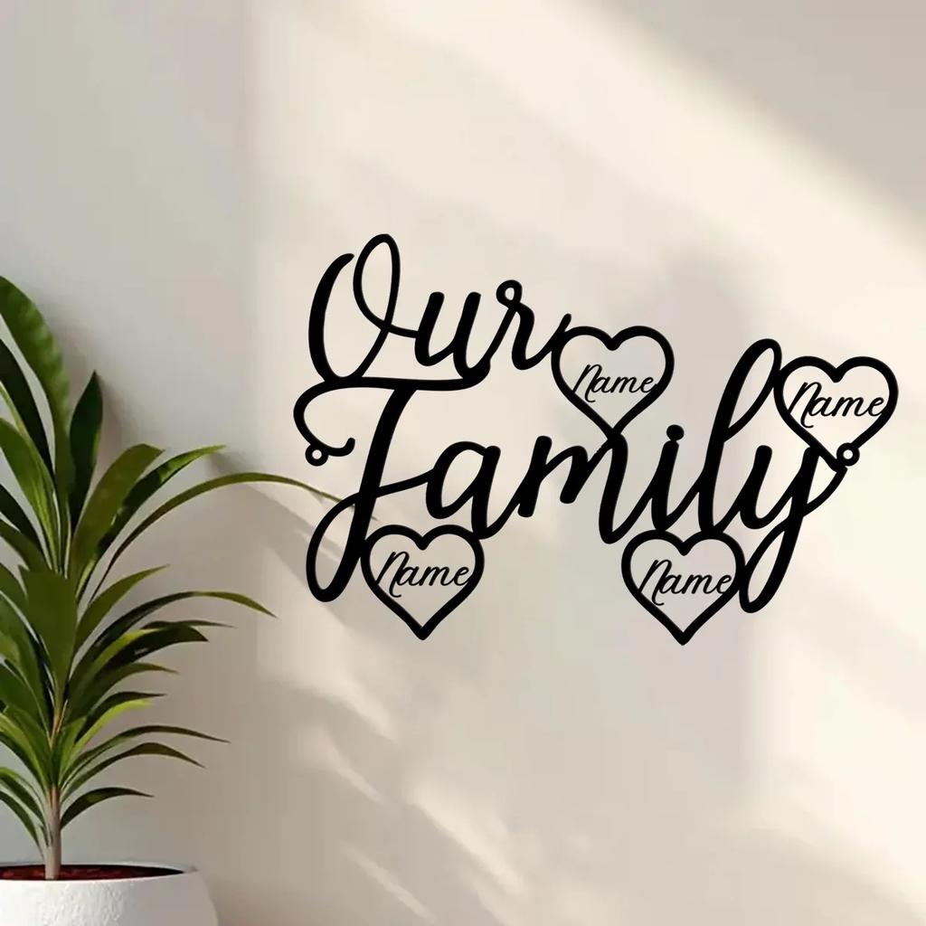 Custom Family Metal Sign Personalised Wall Decor Heart Name