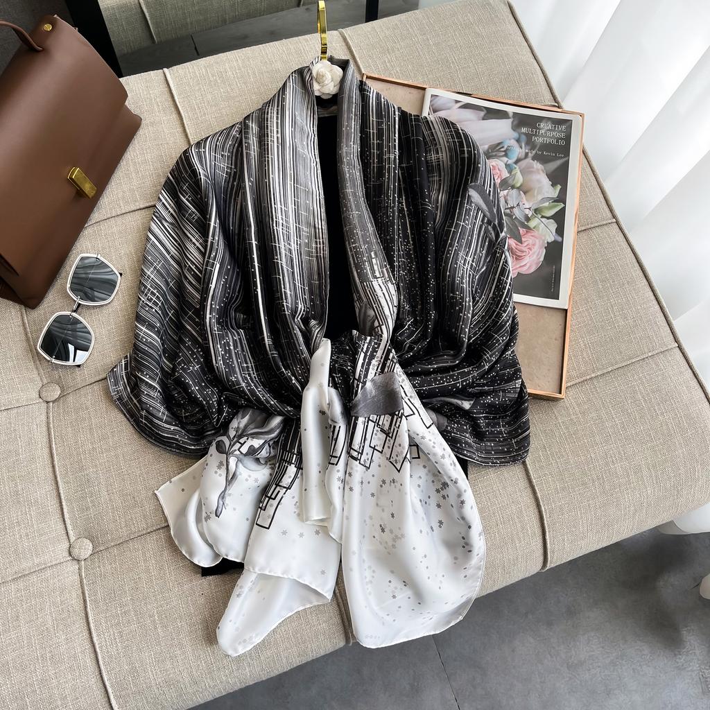 Eșarfă de primăvară pentru femei, design de lux, eșarfă de mătase netedă, eșarfă moale musulmană cu bandă de susținere, șal de plajă 90x180cm