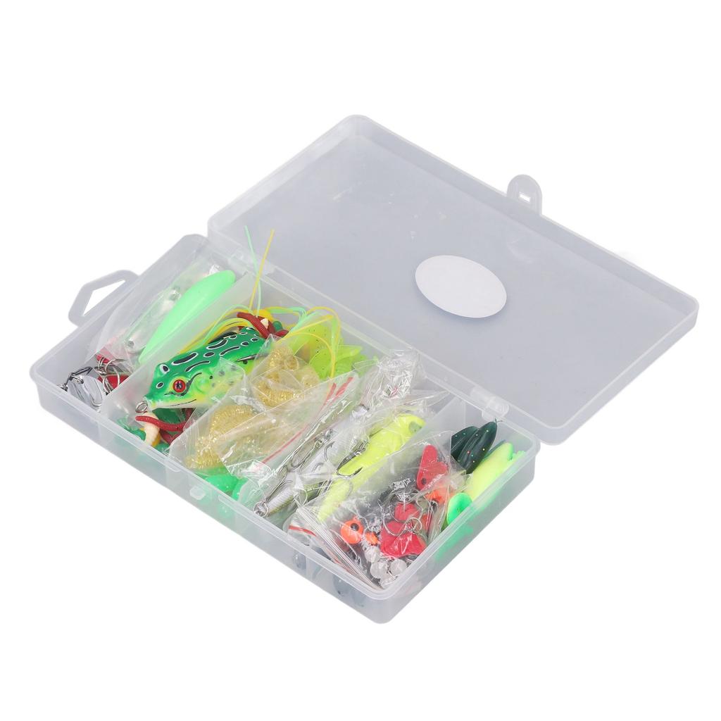 101 Pieces Fishing Lures Kit Soft Hard Baits Metal Sequins Thunder Frog Fishing Lure Set with Storage Box Full Water