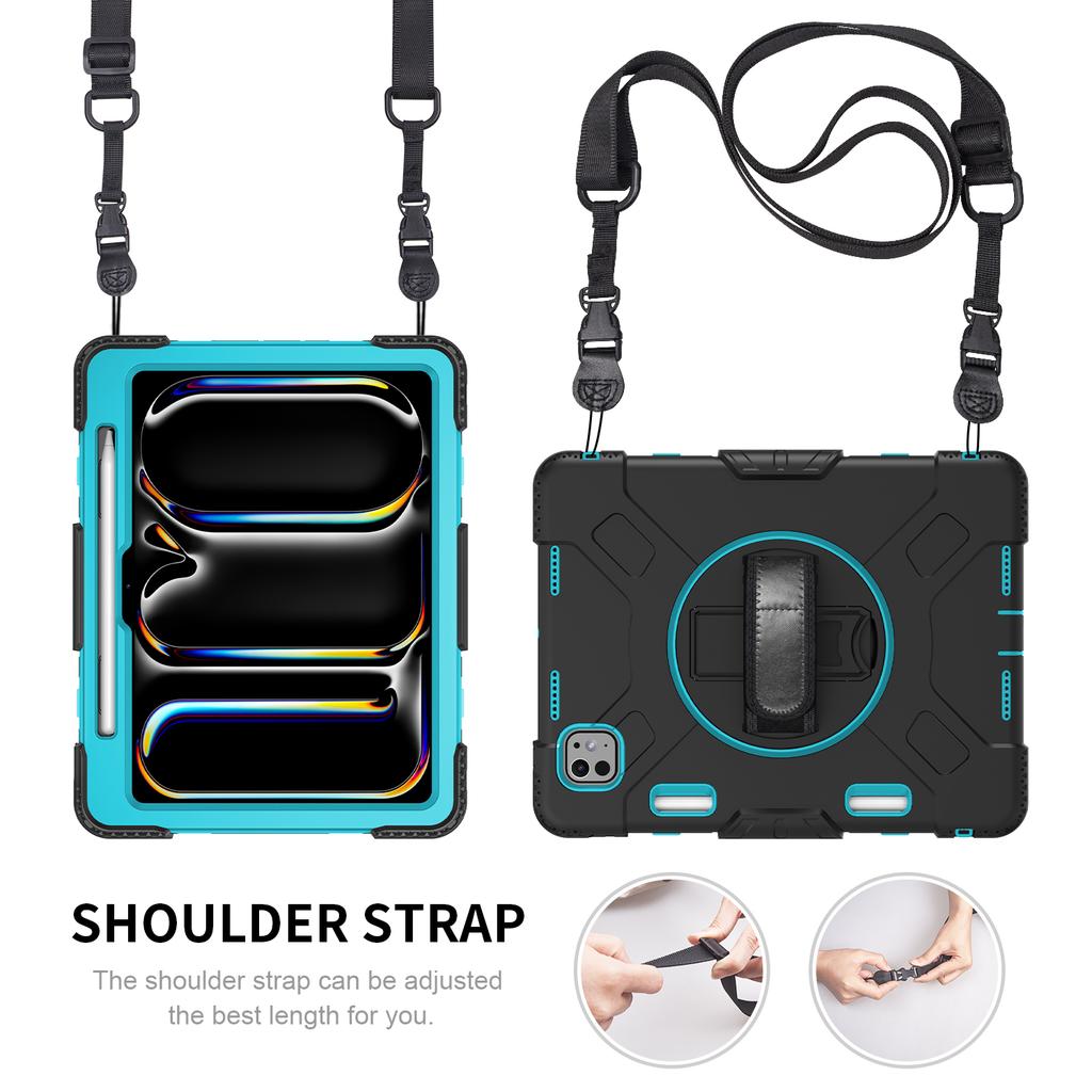 For iPad Pro 11 (2025)/11 (2024) Kickstand Case Anti-Scratch Tablet Cover with Shoulder Strap