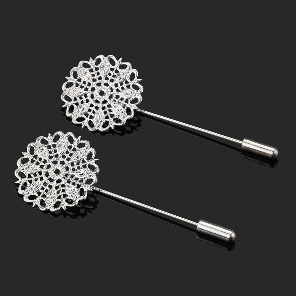 5pcs 25mm Brooch Filigree Flower Pin Base Boutonniere Hollow Out Stick Base Setting Lapel Brooch for Wedding Jewelry Making DIY