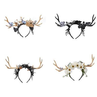 Natural Friendly Reindeer Antlers Headpiece Christmas Halloween Elastic Band Accessory Hypoallergic Fabric For Kids Adults Party Costume Decoration
