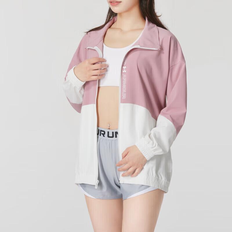 Under Armour Color Block Woven Full Zip Training Retro Sports Jacket Women jackets Pink 1369890-697