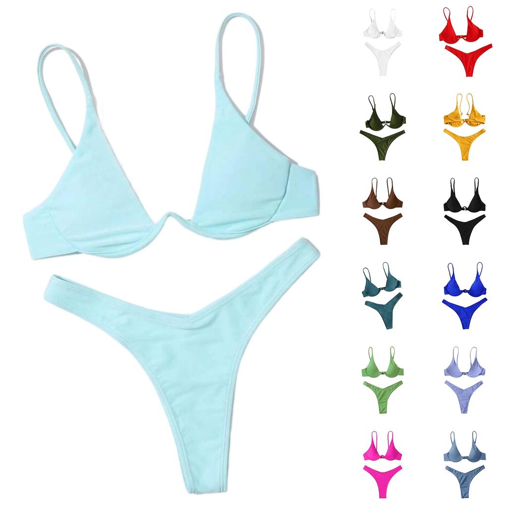 Women's Sexy Bikini Two-piece Push-up Underwire Color Swimsuit
