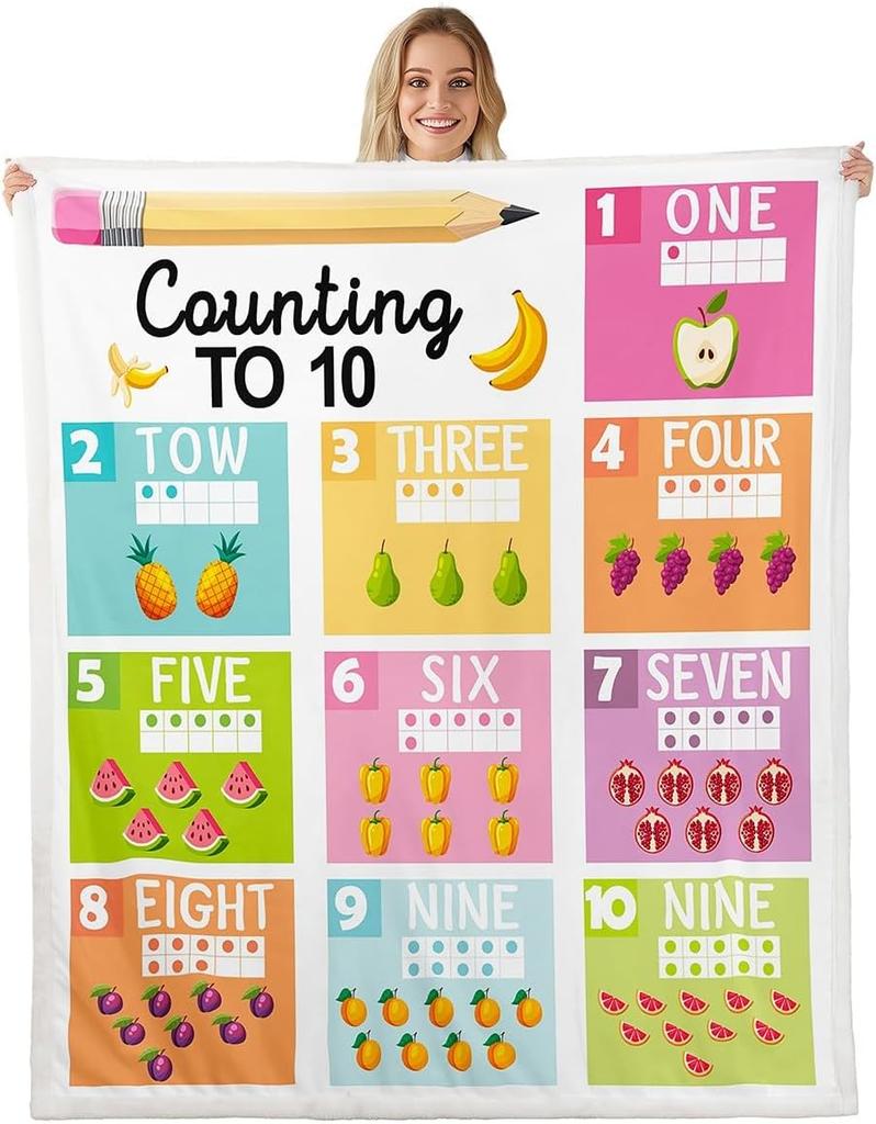 Counting Numbers Educational Blanket Soft Sherpa Throw Learning Tool for Kids Math Practice Bedroom Nursery Decor