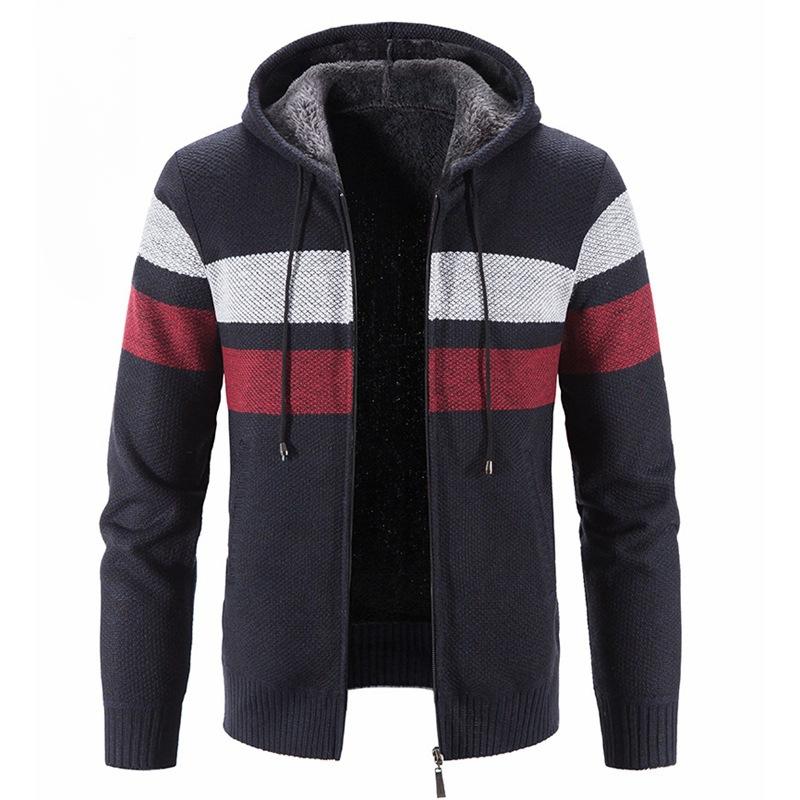 

Осенне-зимний мужской свитер, куртка, нитяное пальто, цветной свободный флисовый мужской вязаный свитер с капюшоном XXXL тёмно-синий