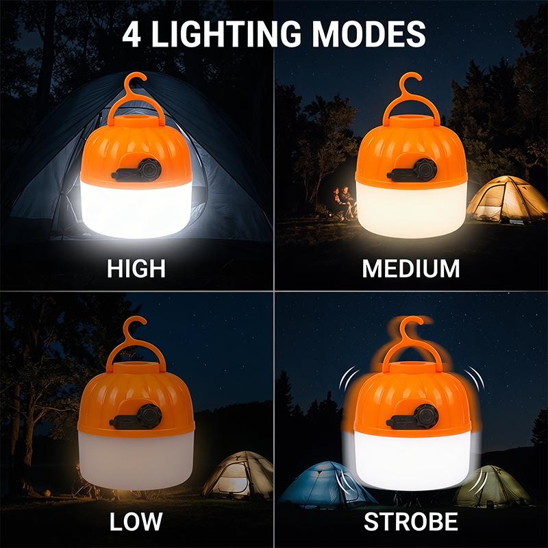 Mini Portable LED Pumpkin Bulb 6500K Rechargeable Eye-protecting Light Strip Hook Tent Light Outdoor Emergency Lighting Lamp
