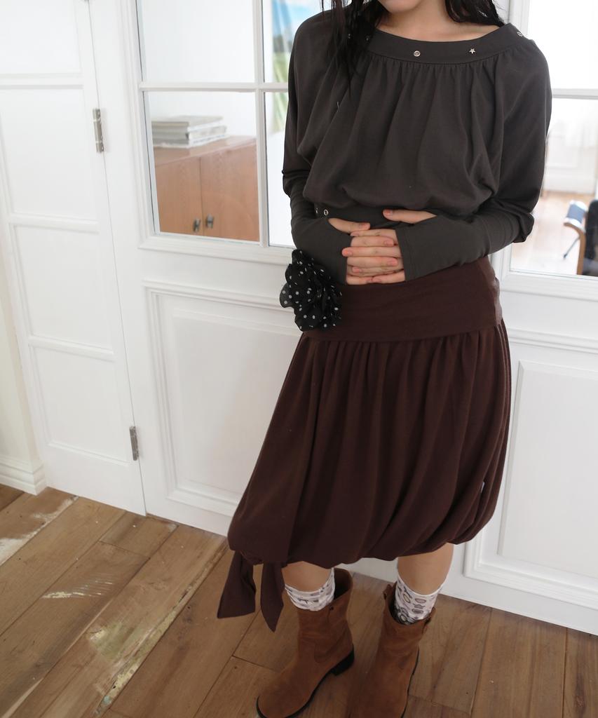 Nofficial Noffice Balloon Knit Belt Skirt Choco