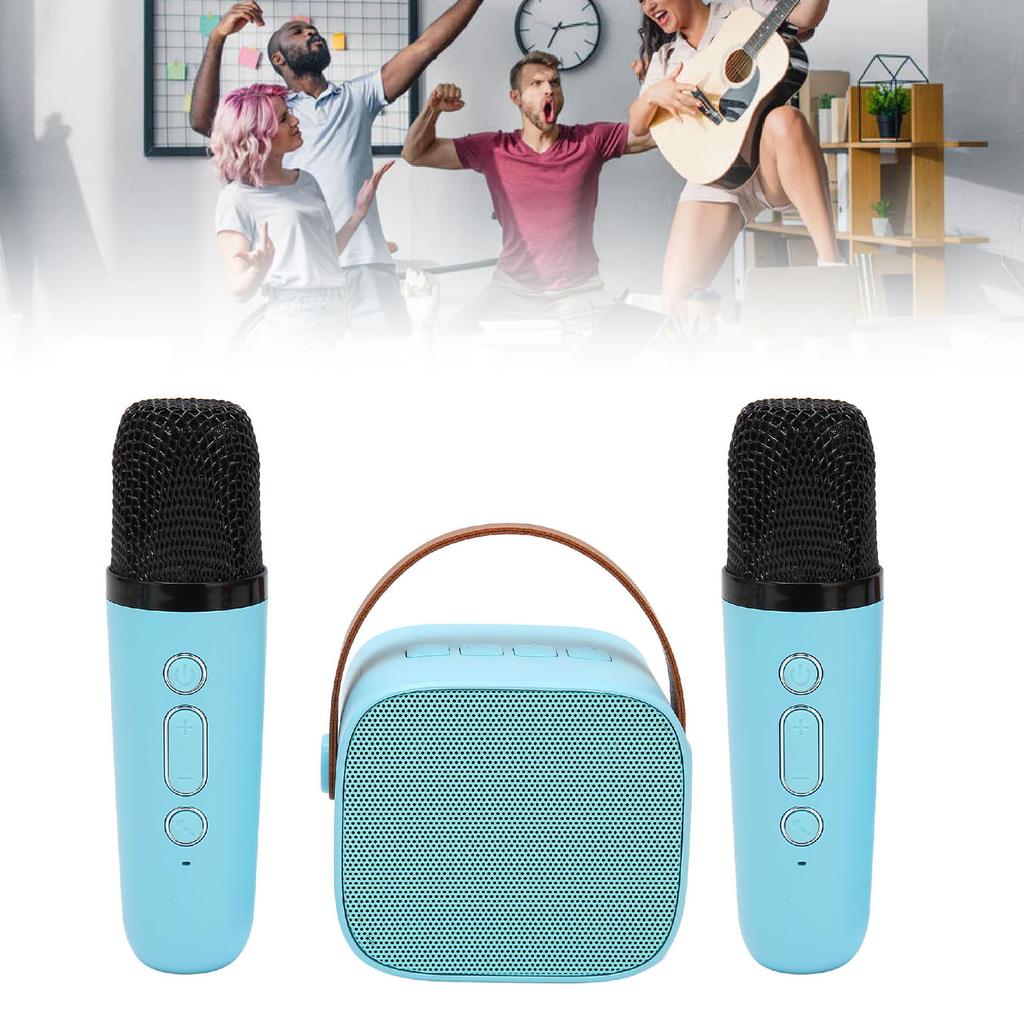 Karaoke Machine Multifunction Stereo Sound Portable   Speaker with 2 Wireless Microphones for Home Party KTV