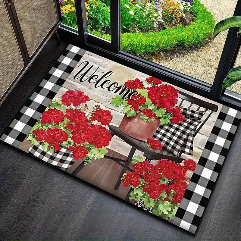 Floral Pattern Welcome Doormat Vibrant Non-Slip Rug for Indoor Outdoor High Traffic Areas Perfect for Valentine'S Day Spring Mat