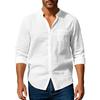 2026 Spring and Autumn Linen Shirt, Long Sleeve, Stand Collar, Breathable, Casual, Versatile Men's Shirt