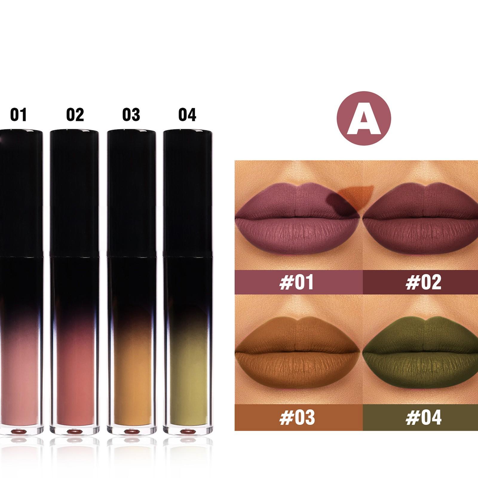 

Помада черная, готический водостойкий блеск для губ темный косплей блеск для губ водостойкий антипригарный блеск для губ в чашке 4 цвета(3,5 мл*4) One Size