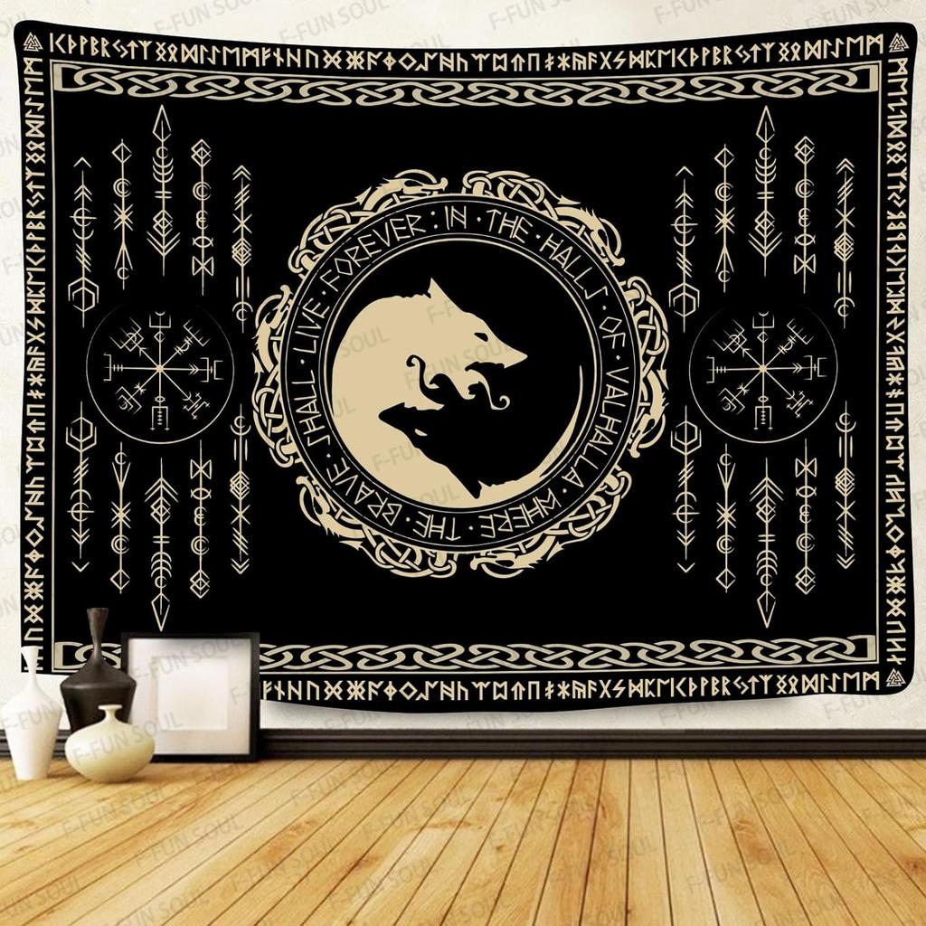 Vegvsir Symbol Amulet Celtic Rune Scandinavian Aesthetic Mythology Tapestry Wall Hanging for Bedroom Living Room Decor