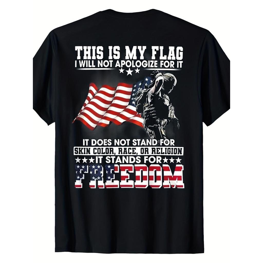 This Is My Flag Freedom Soldier Graphic Tee Unisex's Patriotic Casual Cotton T-Shirt