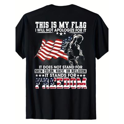 This Is My Flag Freedom Soldier Graphic Tee Unisex's Patriotic Casual Cotton T-Shirt