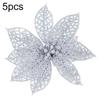 5Pcs Glitter Hollow Artificial Christmas Flower Ornament Xmas Tree Garland Decor