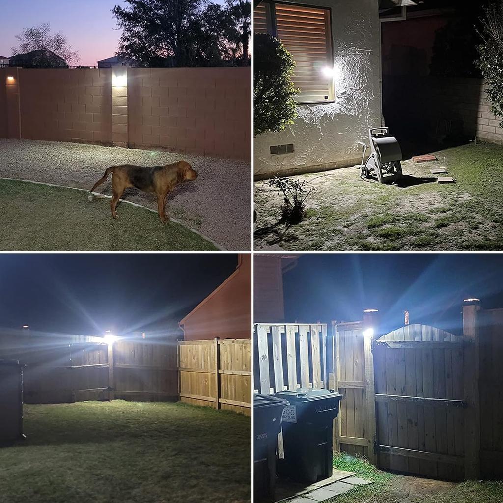 Batone Solar Sensor Lights [Set of 4, 100 LEDs, 4-Sided Lighting] Light & Motion Sensor, Security, 3 Lighting Modes, Solar Powered, IP65 Waterproof,