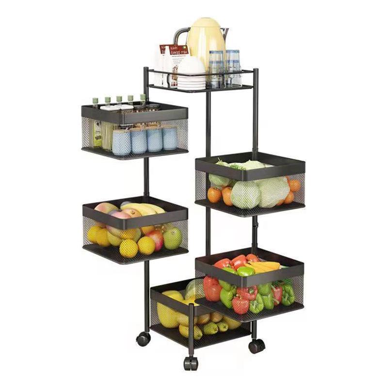 Kitchen Floor-Standing Multi-Layer Snack, Fruit & Vegetable Rotating Storage Trolley