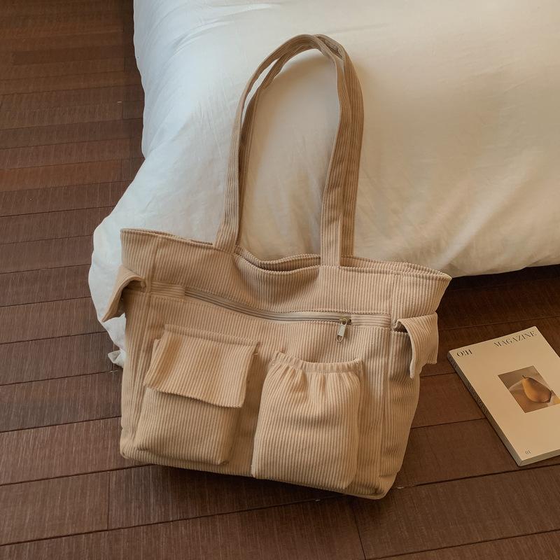 Autumn and winter large-capacity premium commuter tote bag women's corduroy casual shoulder strap underarm bag