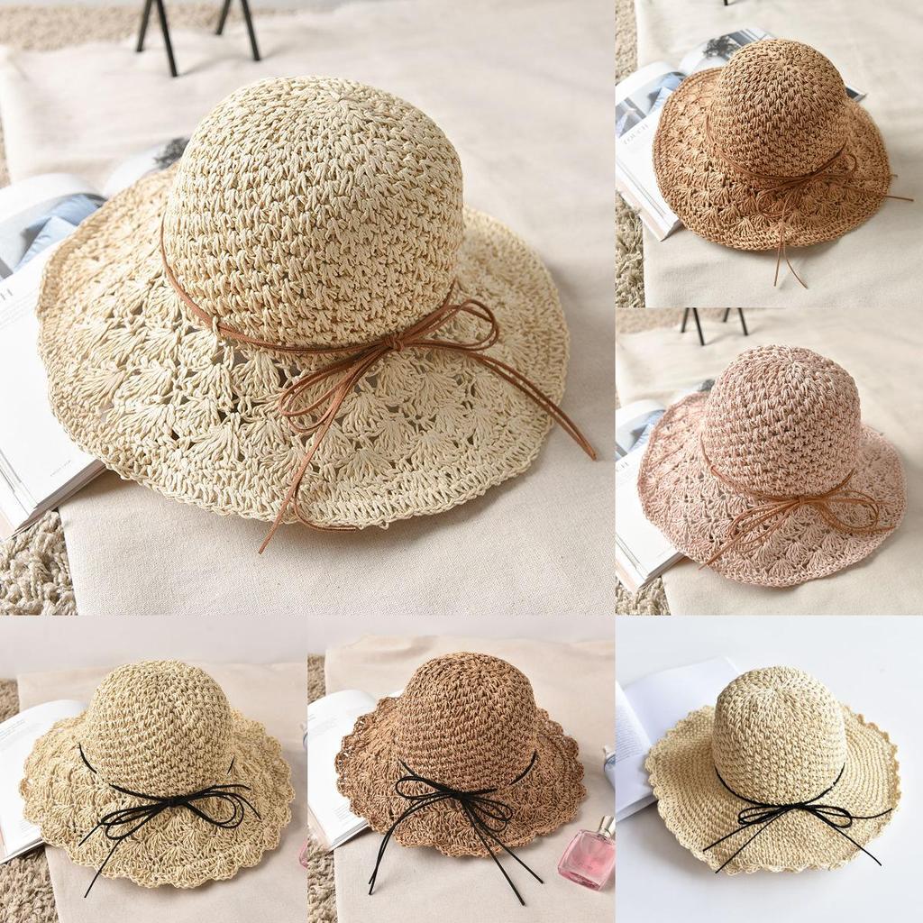 Versatile Style Hat Straw Woven Sweet Bow Colorful Fishermans Hatscaps