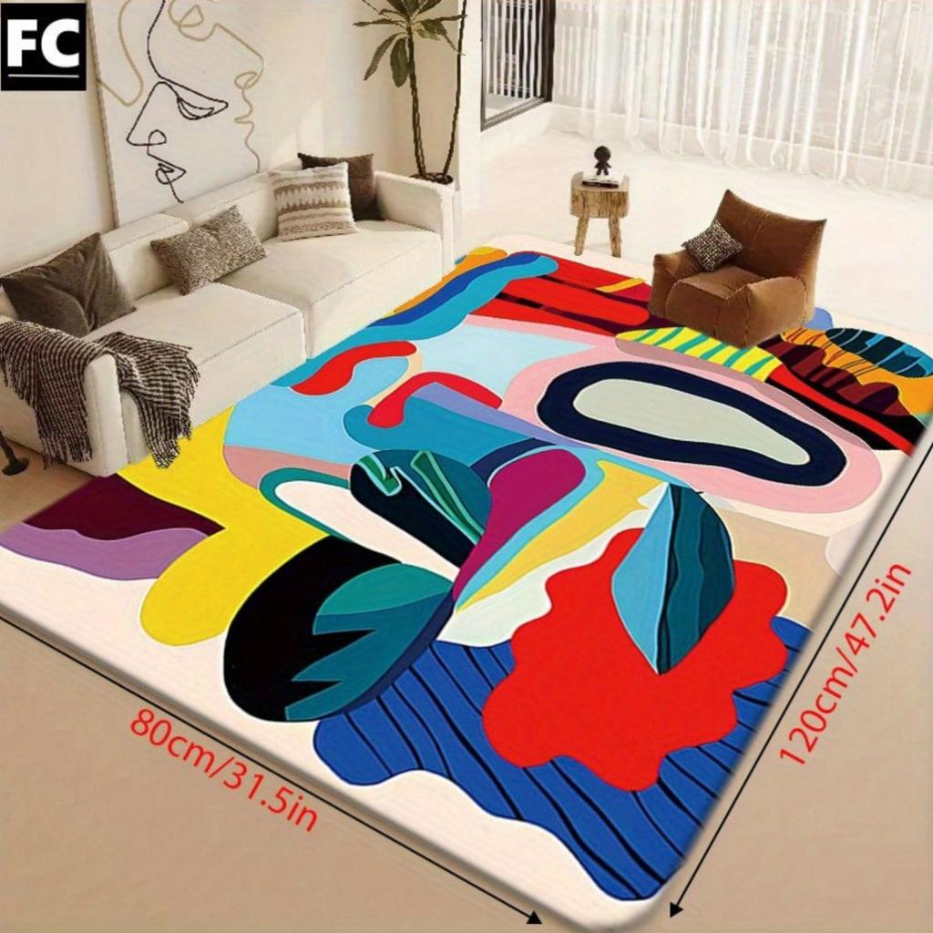 2D Flat Dopamine Abstract Colorful Shapes Flannel Door Mat Non Slip Modern Art Rug For Entryway Kitchen Floor Decor