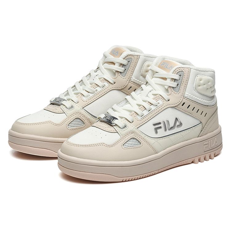 Fila Glory Mid Synthetic Leather Fleece Retro Basketball Shoes Women Sneaker White Cassava-Pink F12W141216FST