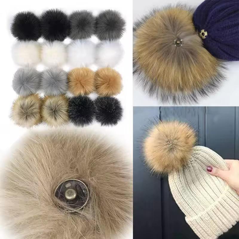 12 cm Plüsch-Haarball mit Druckknopf Weiche Kunstfuchs-Pompons DIY Baby-Beanie-Mützen Schuhe Handwerk Dekorative Accessoires