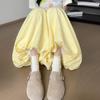Women Pants Elastic Waistband Adjustable Drawstring Wide Leg Bud Skirt Pants with Pockets Pure Color Loose Fit Summer Pants Daily Wear