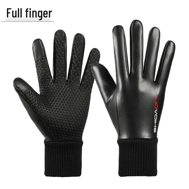 

Мужские зимние теплые перчатки без пальцев из ПУ кожи с сенсорным экраном - на бархатной подкладке, утолщенные, водоотталкивающие и ветрозащитные для езды и на вынос. One Size