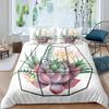 Succulents Duvet Cover Set Green Plant Tropical Botanical Bedding Set Watercolor Painting Stylish Nature Theme Twin Quilt Cover