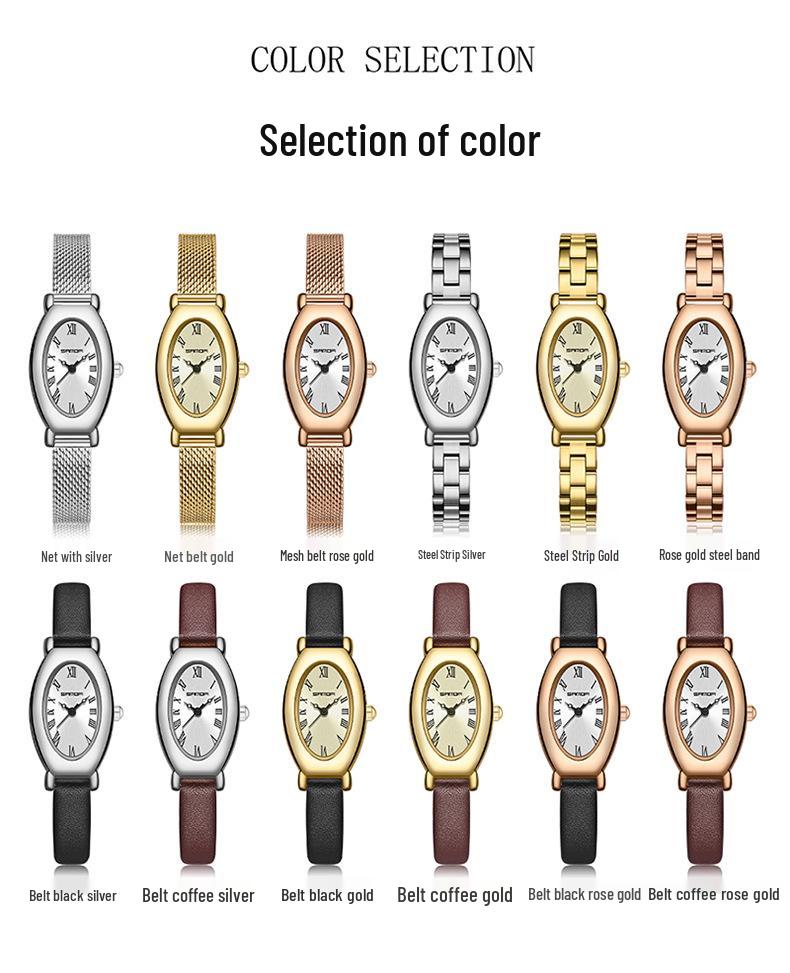 Sanda Gold Steel Band Women's Quartz Watch - Trendy, Waterproof, Simple Roman Dial, Leather Strap