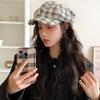 Woolen plaid beret women's autumn and winter face small cloud hat literary versatile octagonal hat newsboy painter hat