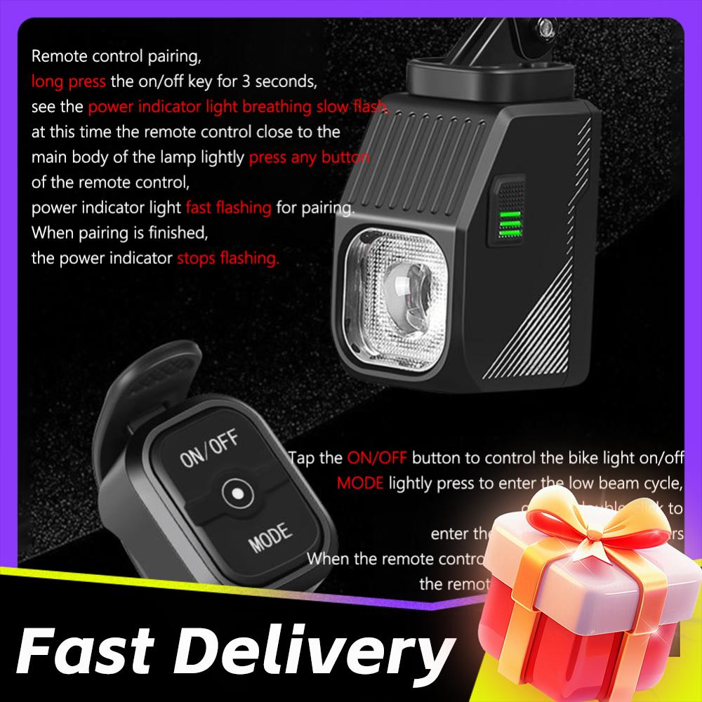 LED Bicycle Front Hanging Light Remote Control Rechargeable 1000LM Bike Light High Brightness Bike Night Light Bike Accessories