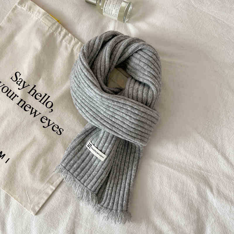 Solid Color Pit Strip Raw Edge Knitted Warm Scarf Female Soft Glutinous Scarf