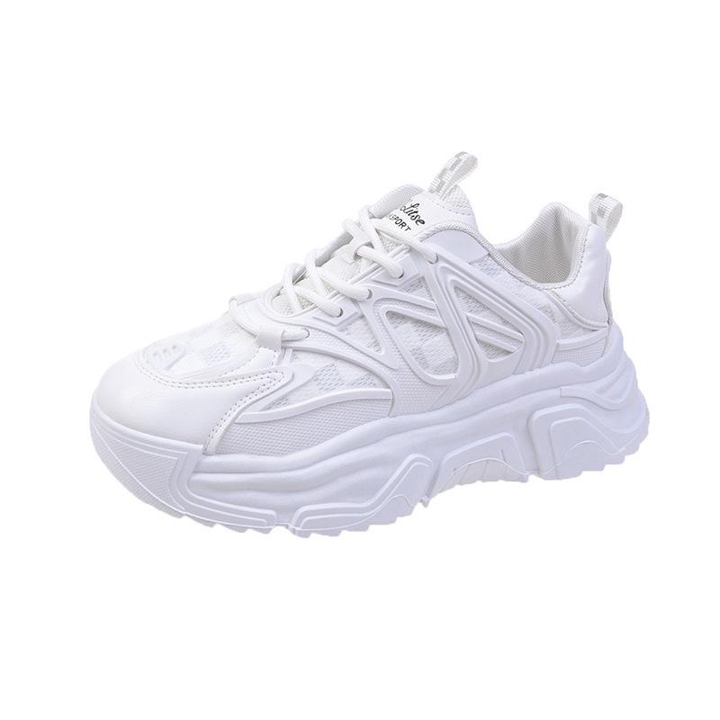 Summer and autumn new thick-soled mesh shoes women's lace-up low-top sports and leisure white shoes