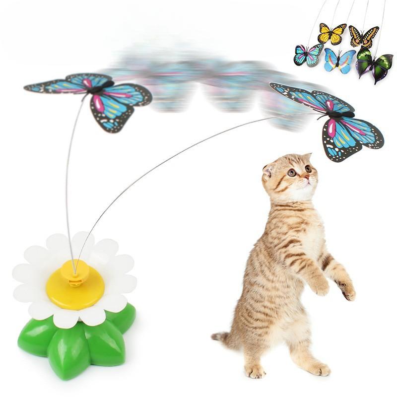 1PC Automatic Rotating Cat Teaser Electric Flying Butterfly Hummingbird Cat Teaser Stick Bird Around Flowers Cat Self-hi Toy
