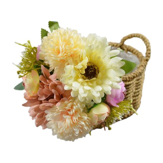 Künstlicher Chrysanthemen-Kugelblumen-Strauß Gemischte Kunstseiden-Hortensienblumen mit Chrysanthemen-Pfingstrosen für Brautstrauß Hochzeitsfeier Floristik