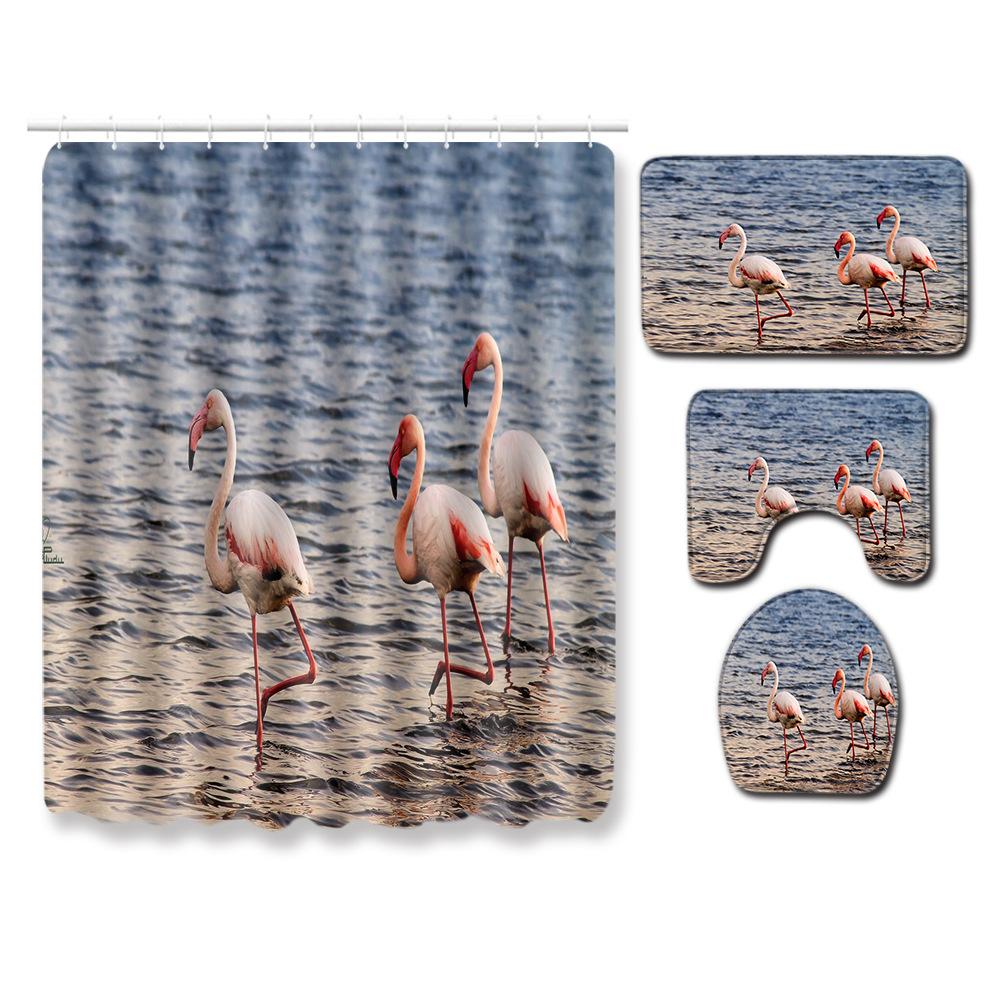 Flamingo Rohožka Koupelnová Protiskluzová Podložka na Podlahu Kombinace Sprchového Závěsu Koberec Evropský a Americký Styl Exploze Žena