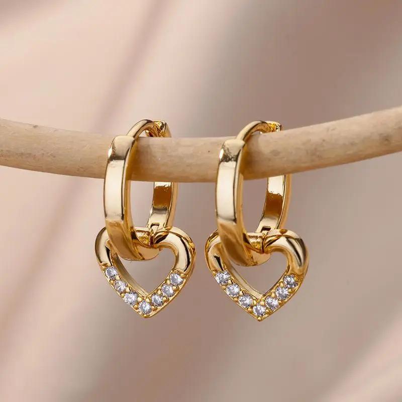 Zircon Heart Pendientes Earring For Women Stainless Steel Gold Color Piercing Earring 2025 Trend Jewelry aretes Accesorios mujer
