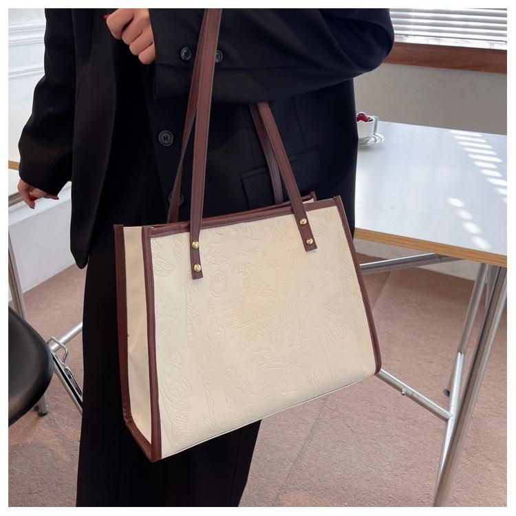 Women's Faux Leather Large Capacity Satchel Bag Korean Style Vintage Single Shoulder Handbag Crossbody Purse