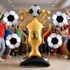 5Pcs Soccer Theme Foil Balloon Set, Jumbo Standing Champion Trophy & 18-Inch Football Mylar Balloons, Aesthetic Sports Event Dec