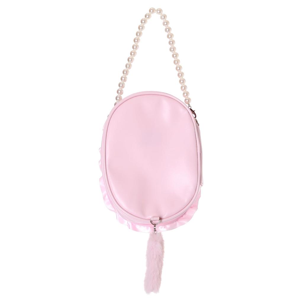 Z25722 Mineed by Osel Cat ears stuffed animal pouch, pearl strap, 5 colors available, large size 17.5 x 12.5 x 6cm (pink)