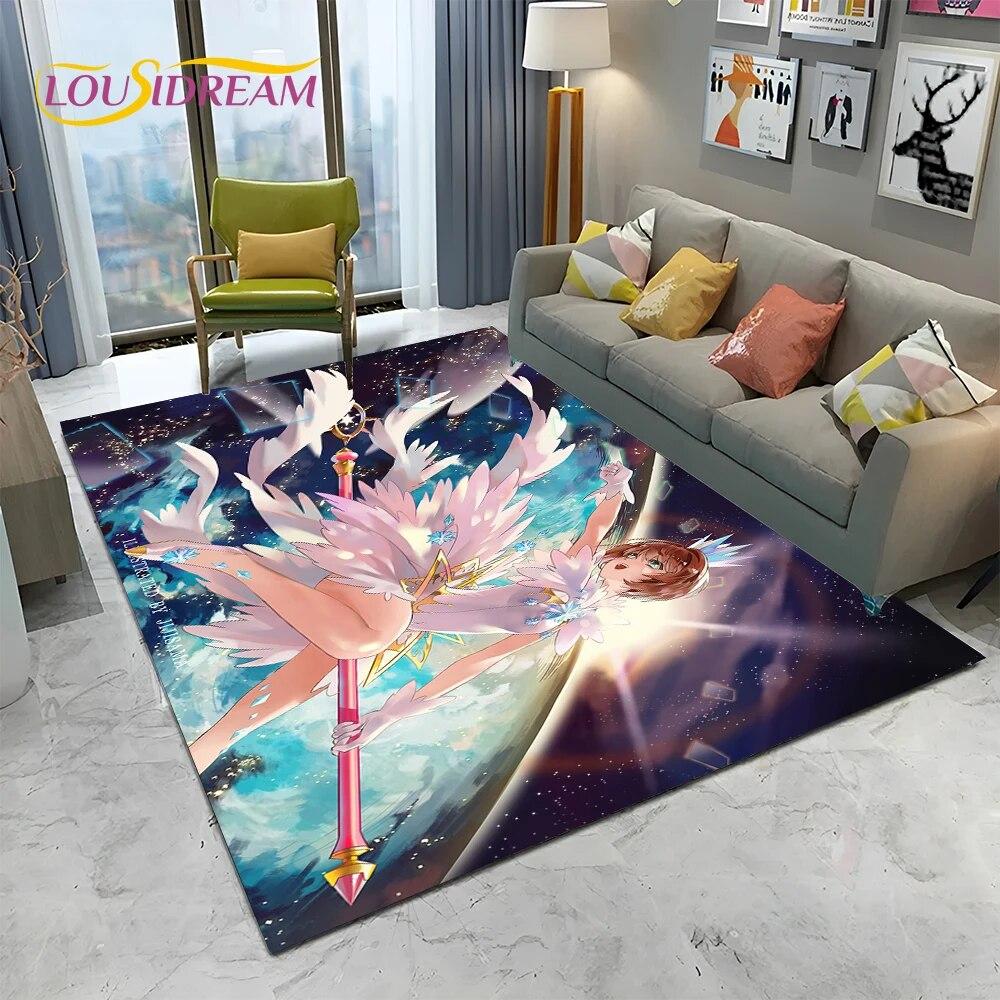 Carino Tappeto Tappetino 3D Captor Anime Cartone Animato Sakura per Casa Soggiorno Camera da Letto Divano Decorazione, Tappeto Area Bambini Antiscivolo Tappetino Pavimento