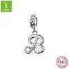 26 Letter Charm 925 Sterling Silver Pendant Korean Fashion Beaded Bracelet Silver Jewelry Accessories