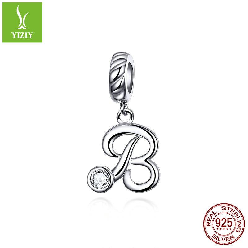 26 Letter Charm 925 Sterling Silver Pendant Korean Fashion Beaded Bracelet Silver Jewelry Accessories