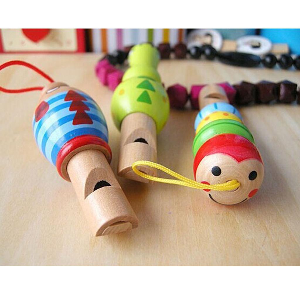 3PCS Set Wooden Whistle Toys Fish Crocodilian Clown Shapes Lightweight Portable Educational Musical Toddler Whistles