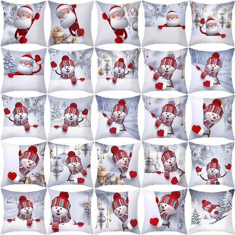 Cozy 18" Christmas Cushion Cover Featuring Cute Santa Claus And Snowman For Holiday Charm
