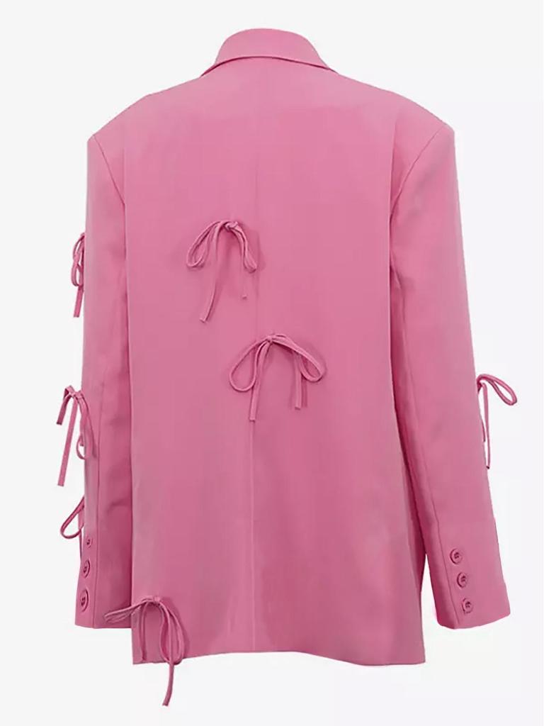 Cappotto da abito ampio rosa romantico con fiocco per donna europea e americana