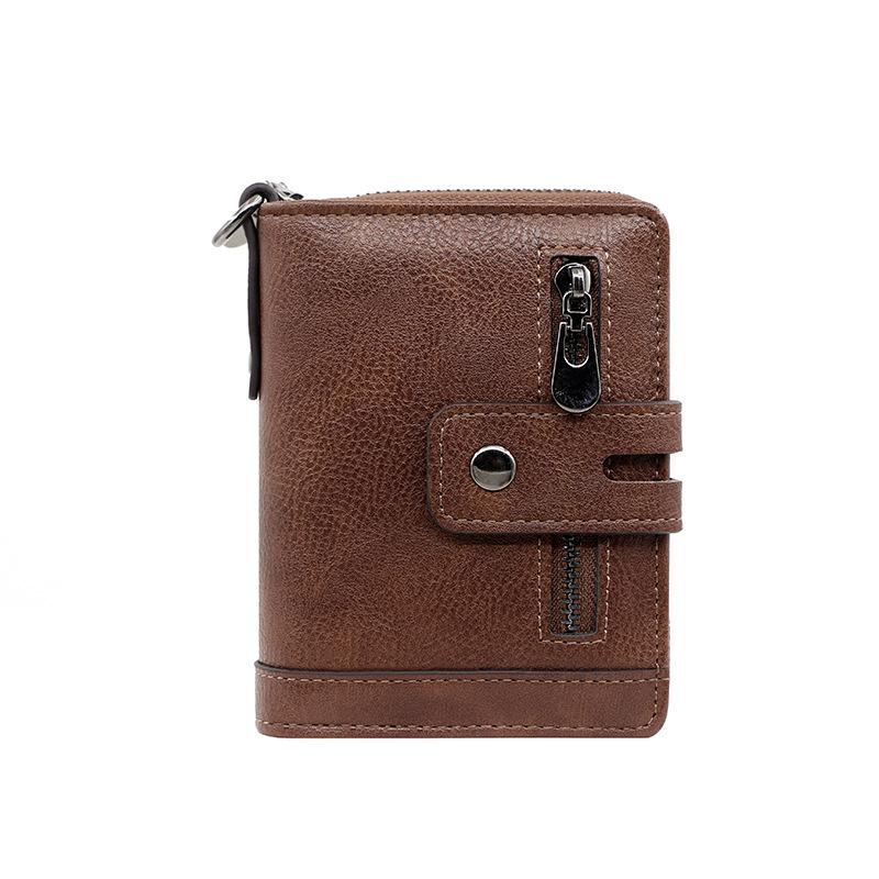 Men Wallets Leather Double Zipper Card Holder Short Male Purse Coin Pocket Vintage Brand High Quailty Men Wallets