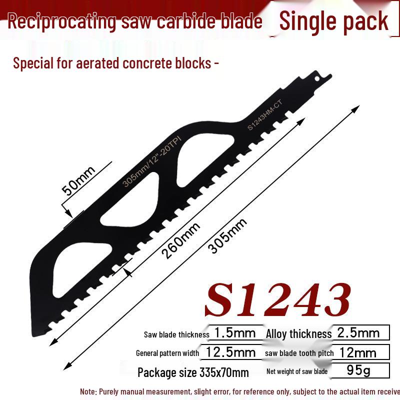 Tungsten Carbide Reciprocating Saw Blade for Brick, Aerated, Porous Concrete, and Fiber Cement Cutting